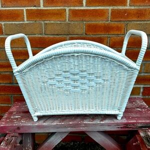 SOLD Vintage wicker magazine holder basket